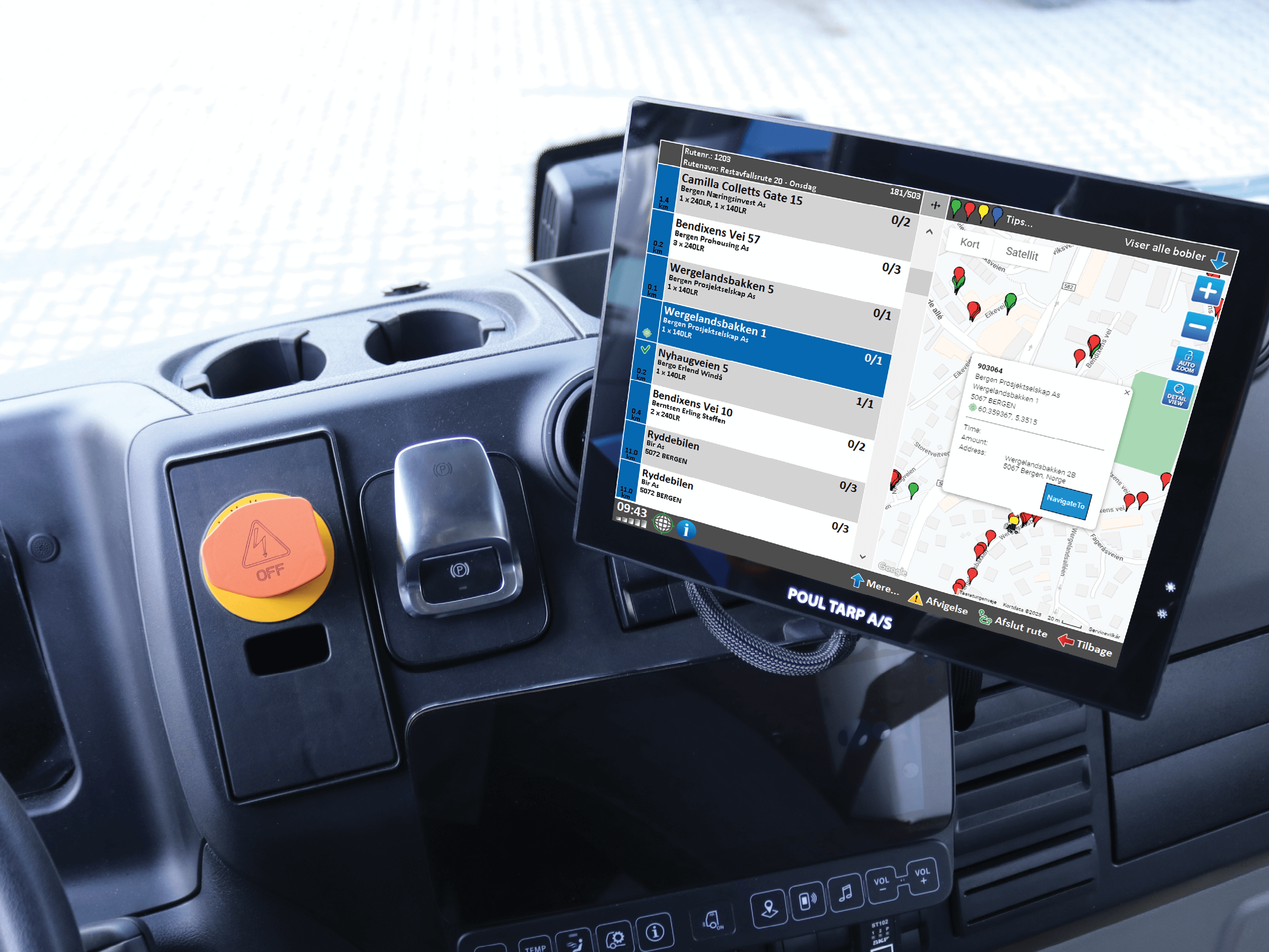 TOC i førerhuset med ruteoversigt og opsamlingpunkter